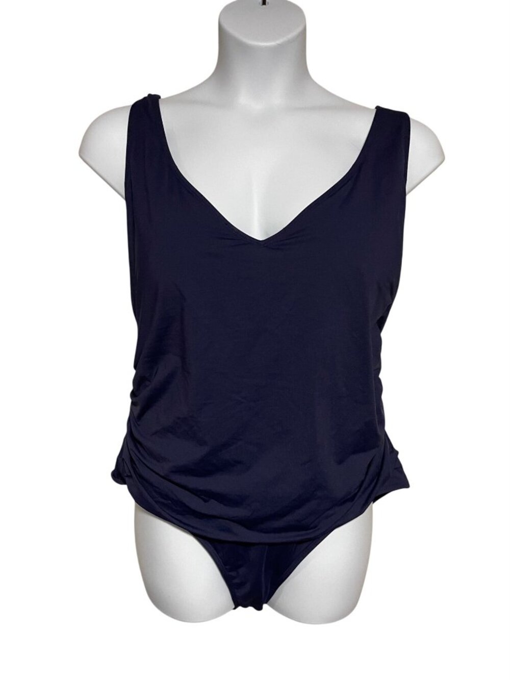 Anne Cole Navy Blue Ruched One Piece Swimsuit Tank Cross Back Plus 24W Womens